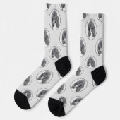 Standard Poodle Malerei Parti Schwarz-weiß Dog Art Socken (Linkes Detail)