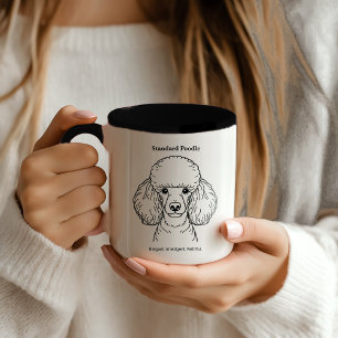 Standard Poodle Portrait Black Line Illustration Tasse