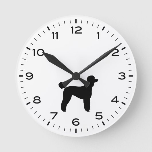 Standard Poodle Silhouette Black and White Runde Wanduhr (Vorderseite)