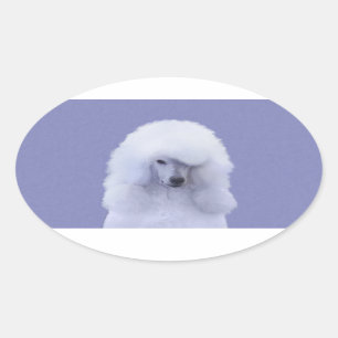 Standard Poodle White Painting - Original Dog Art Ovaler Aufkleber
