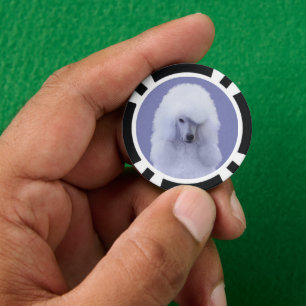Standard Poodle White Painting - Original Dog Art Pokerchips