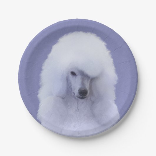 Standard Poodle White Painting - Original Hund Art Pappteller (Vorderseite)