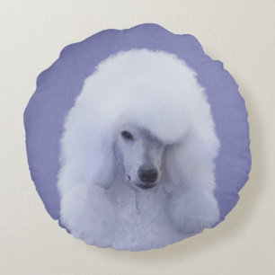 Standard Poodle White Painting - Original Hund Art Rundes Kissen
