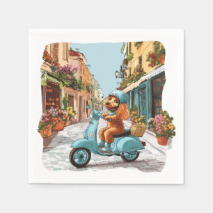 Standard Pudel fährt auf Scooter Serviette