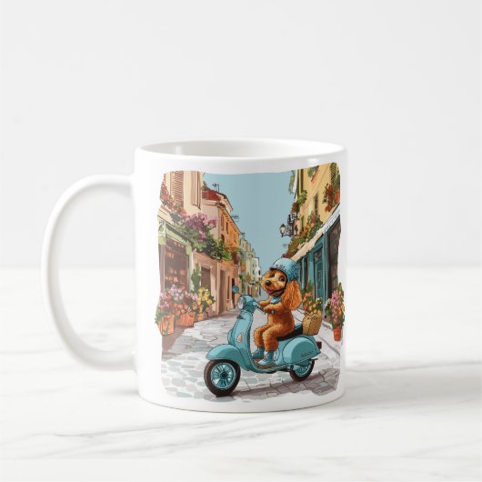 Standard Pudel Hund fährt Roller Kaffeetasse (Links)