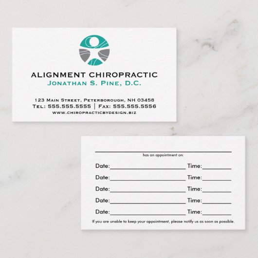 Standardchiropraktik-Logo-Verabredungs-Karten Terminkarte (Vorne/Hinten)