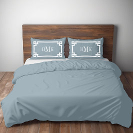 Standardkissenfall für dusty Blue Greece Key Monog Kissenbezug