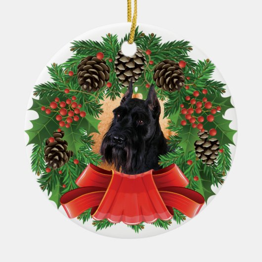 Standardschnauzer-Weihnachtsfeiertags-Kranz Keramik Ornament (Vorne)