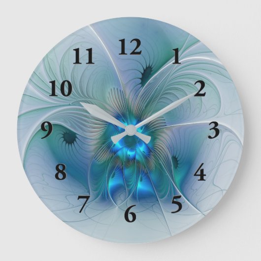 Standing Ovations, Abstract Blue Turquoise Fractal Große Wanduhr (Vorderseite)