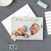Standout Name Modern Script Baby Boy Foto Birth Ankündigung
