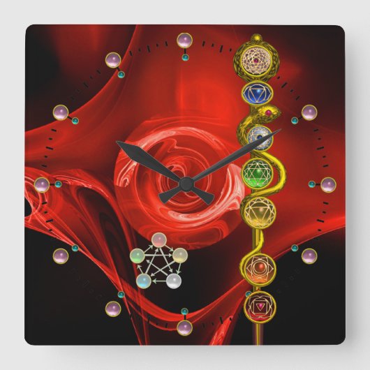 STANGE VON ASCLEPIUS 7 CHAKRAS, YOGA, GEISTIGE QUADRATISCHE WANDUHR (Vorderseite)