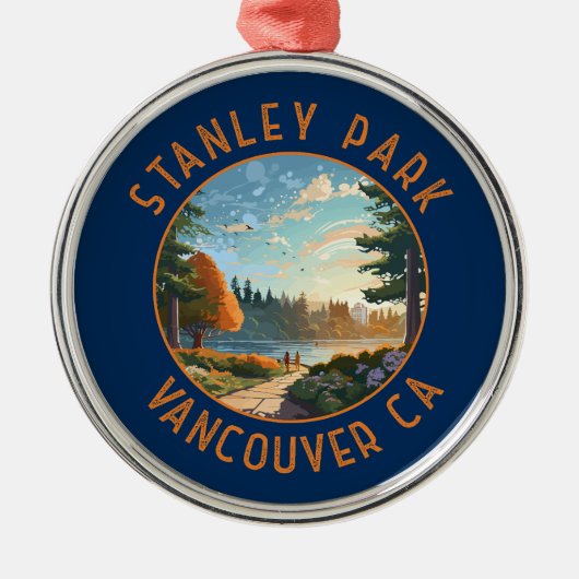 Stanley Park Vancouver Canada Retro Distressed Art Ornament Aus Metall (Vorne)