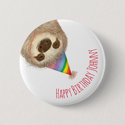 Stanley Sloth personalisiert Happth Geburtstagsges Button (Vorderseite)