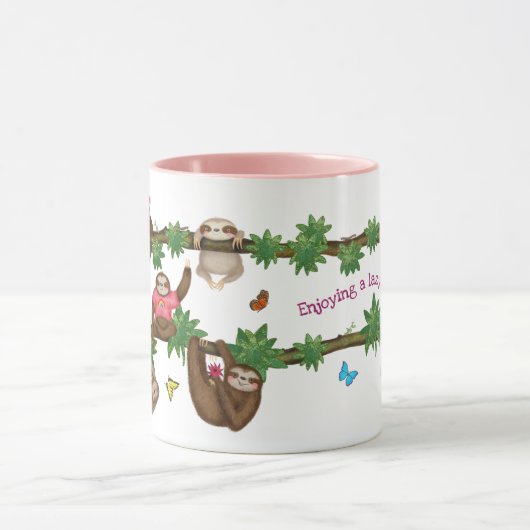 Stanley Sloth pink "genießt eine faule Cuppa"-Tass Tasse (Zentrum)