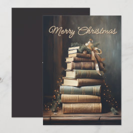 Stapel alter Bücher mit Weihnachtsdekorationen Feiertagskarte
