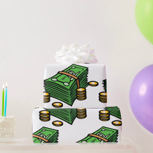 Stapel Bargeld mit Münzen Geld Geschenkpapier