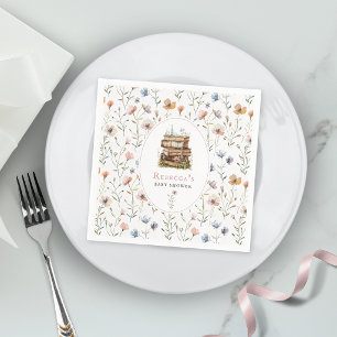 Stapel Bücher Baby Shower Aquarell, Wildblume Serviette