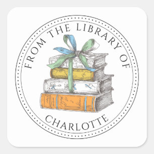 Stapel Bücher Personalisiertes Exlibris Quadratischer Aufkleber
