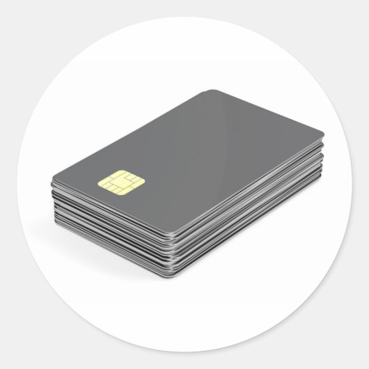 Stapel mit weißen Plastikkarten mit Chip Runder Aufkleber (Vorderseite)