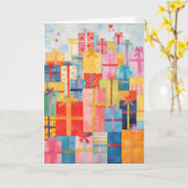 Stapel verpackter Geschenke Weihnachtskarte Karte (Gelbe Blume)