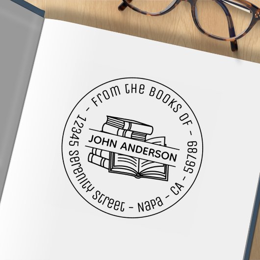 Stapel von Büchern - Round-Address-Buchzeichen 4 Gummistempel