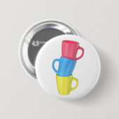 Stapel von drei farbenfrohen Keramiktassen Button (Vorne & Hinten)
