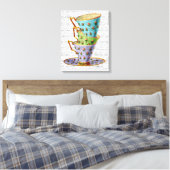 Stapel von drei Vintagen Teakups Leinwanddruck (Insitu (Schlafzimmer))