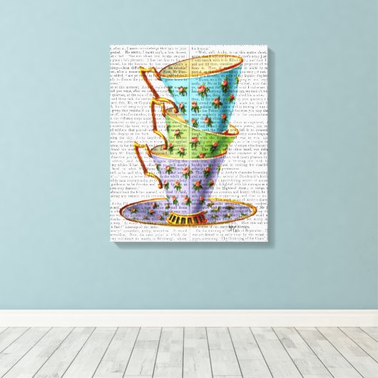 Stapel von drei Vintagen Teakups Leinwanddruck (Insitu (Holzboden))