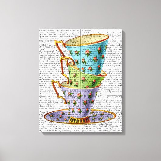 Stapel von drei Vintagen Teakups Leinwanddruck (Vorderseite)