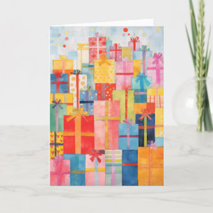 Stapel von verpackten Geschenken Weihnachtskarte Karte