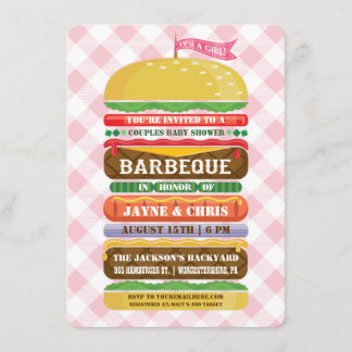 Staplungshamburger-Mädchen-Babyparty-Grill Einladung