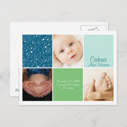 Star 3 Foto Geburtserklärung Ankündigungspostkarte (Vorne/Hinten)