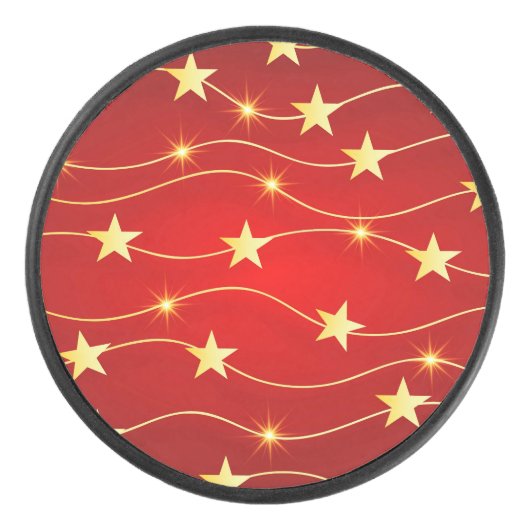 Star Adorned Ruby Red Pattern Eishockey Puck (Vorderseite)