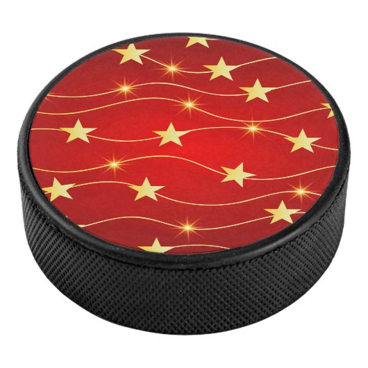 Star Adorned Ruby Red Pattern Eishockey Puck (3/4)