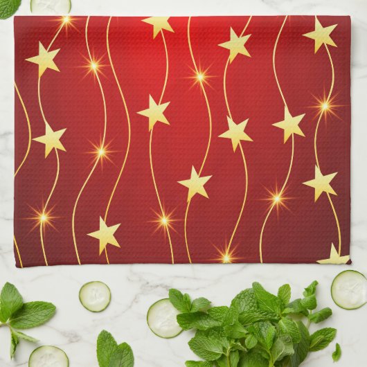 Star Adorned Ruby Red Pattern Geschirrtuch (Gefaltet)