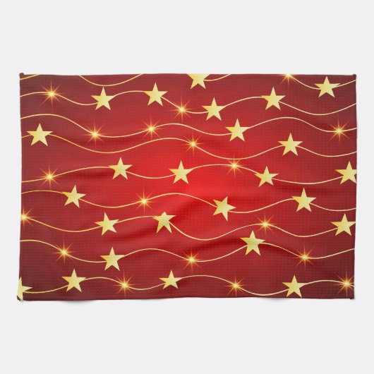 Star Adorned Ruby Red Pattern Geschirrtuch (Horizontal)