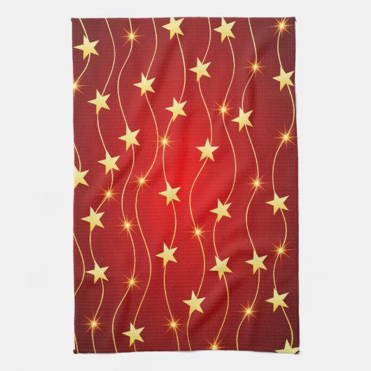 Star Adorned Ruby Red Pattern Geschirrtuch (Vertikal)