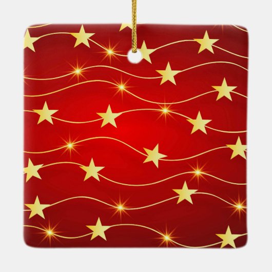 Star Adorned Ruby Red Pattern Keramikornament (Rückseite)