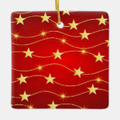 Star Adorned Ruby Red Pattern Keramikornament (Vorderseite)