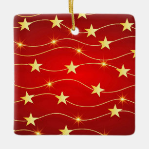 Star Adorned Ruby Red Pattern Keramikornament