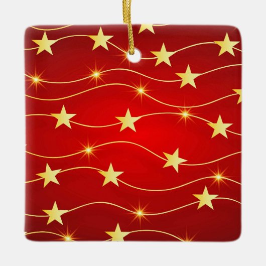 Star Adorned Ruby Red Pattern Keramikornament (Vorderseite)