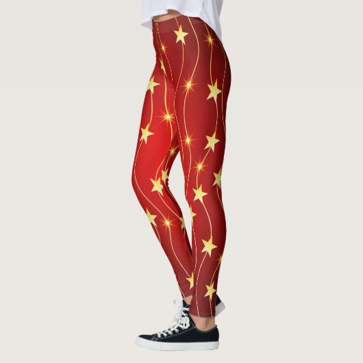 Star Adorned Ruby Red Pattern Leggings (Links)