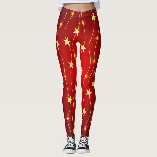 Star Adorned Ruby Red Pattern Leggings (Vorderseite)