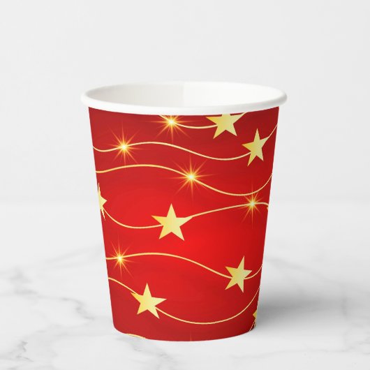 Star Adorned Ruby Red Pattern Pappbecher (Links)
