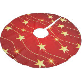 Star Adorned Ruby Red Pattern Polyester Weihnachtsbaumdecke (Schrägansicht)