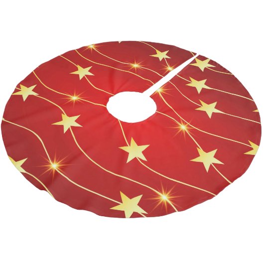 Star Adorned Ruby Red Pattern Polyester Weihnachtsbaumdecke (Schrägansicht)
