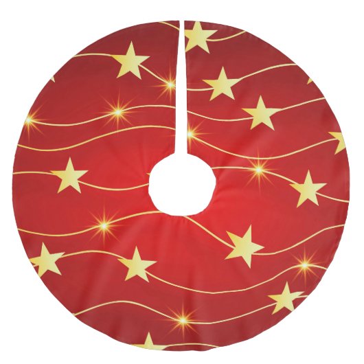 Star Adorned Ruby Red Pattern Polyester Weihnachtsbaumdecke (Vorderseite)