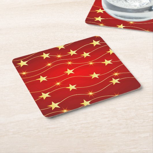 Star Adorned Ruby Red Pattern Rechteckiger Pappuntersetzer (angewinkelt)