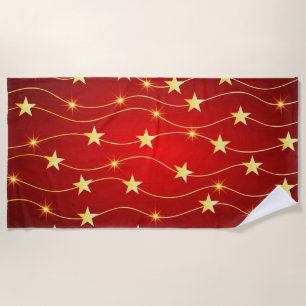 Star Adorned Ruby Red Pattern Strandtuch