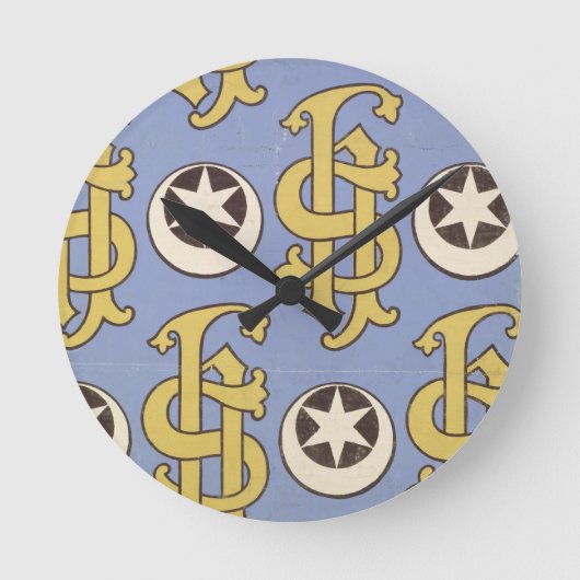 Star and Clef ecclesiastical wallpaper design Runde Wanduhr (Vorderseite)
